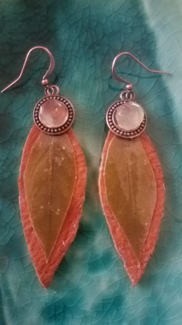 eaf Earrings with Leather Base